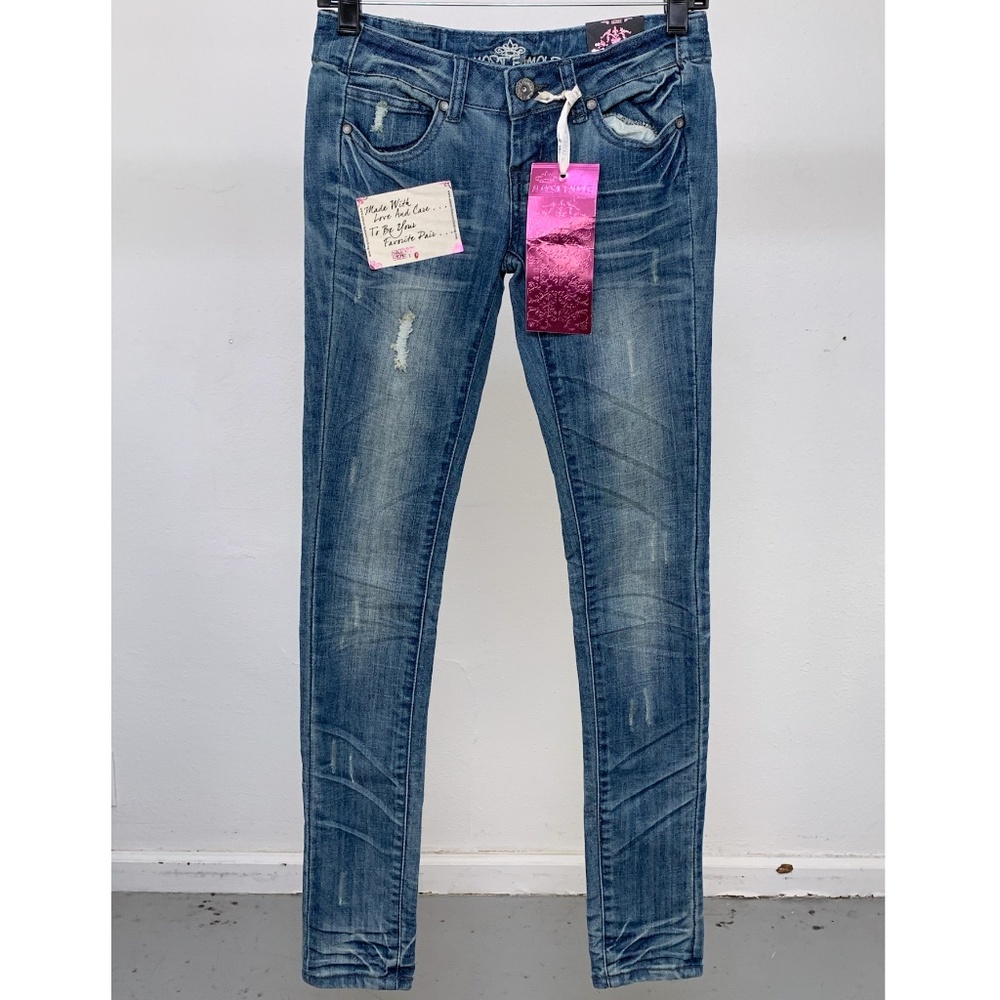 Almost Famous destroyed whiskered denim jeans